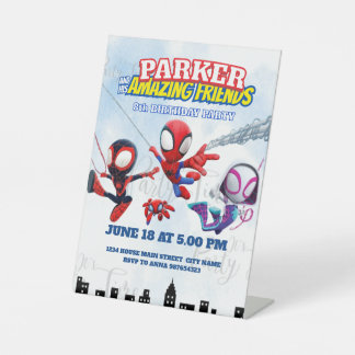 Spiderman Theme Birthday Superhero Spider Party Pedestal Sign