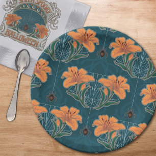 Spiders and Lilies Whimsical Victorian Halloween Paper Plate