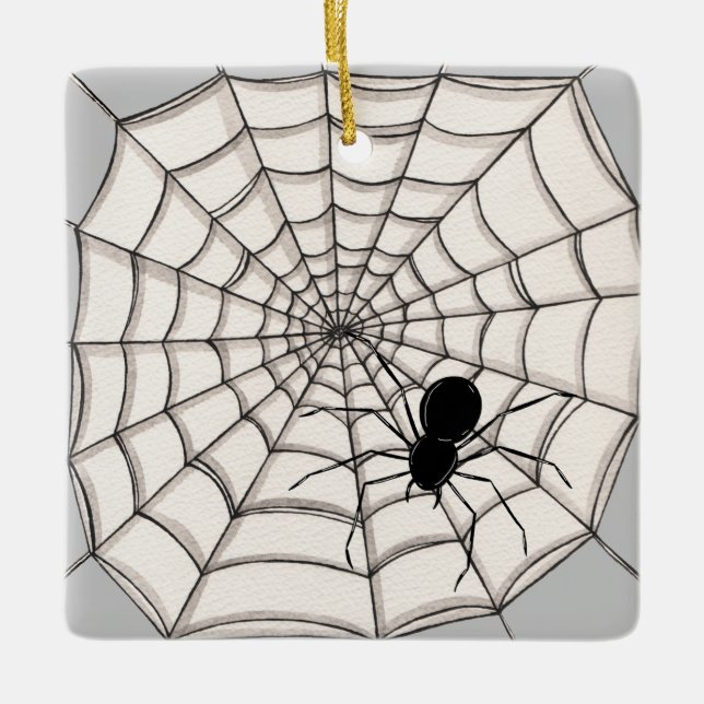 Spiders and Web Halloween Ceramic Ornament (Front)