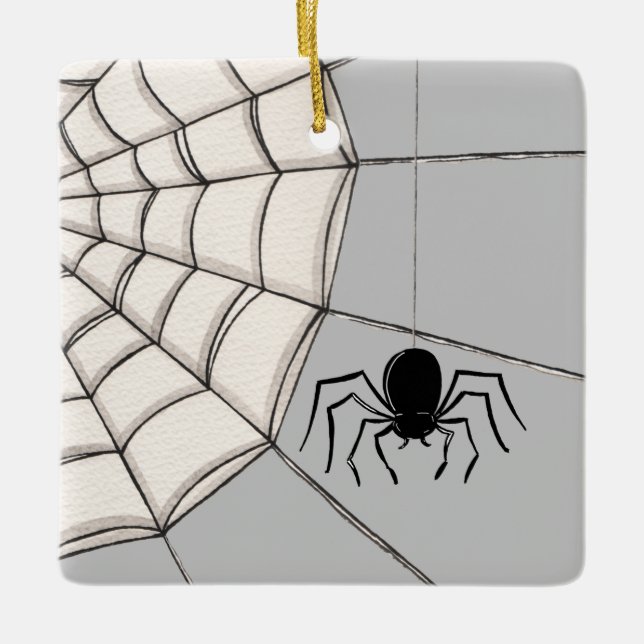 Spiders and Web Halloween Ceramic Ornament (Front)