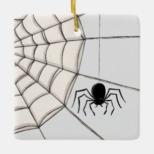 Spiders and Web Halloween Ceramic Ornament