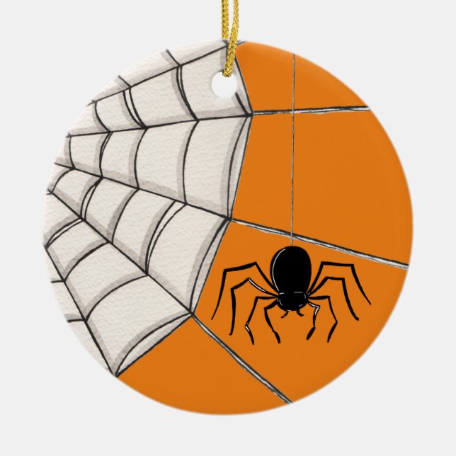 Spiders and Web Halloween Ceramic Ornament (Front)
