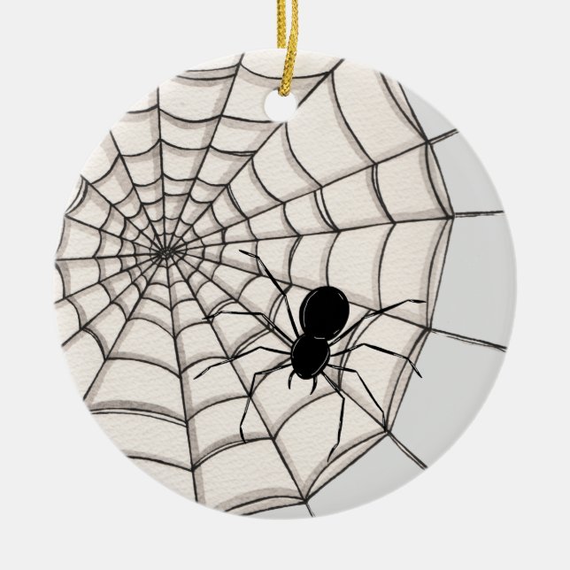 Spiders and Web Halloween Ceramic Ornament (Front)