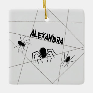 Spiders and Web Halloween Ceramic Ornament