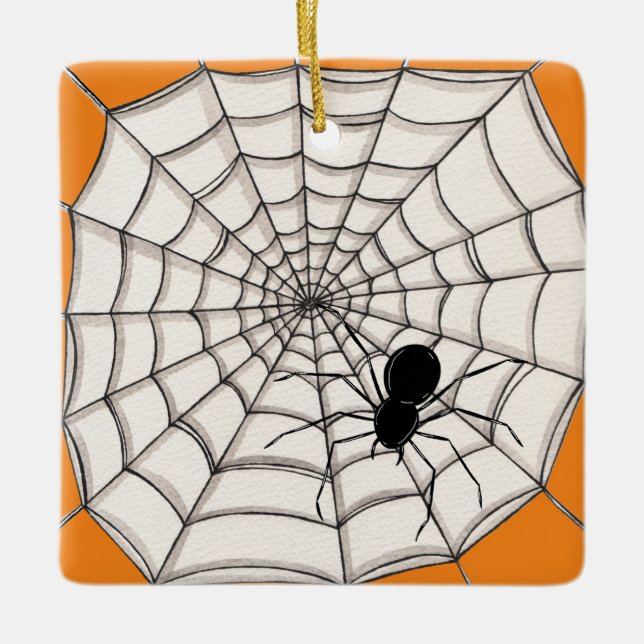 Spiders and Web Halloween Ceramic Ornament (Front)