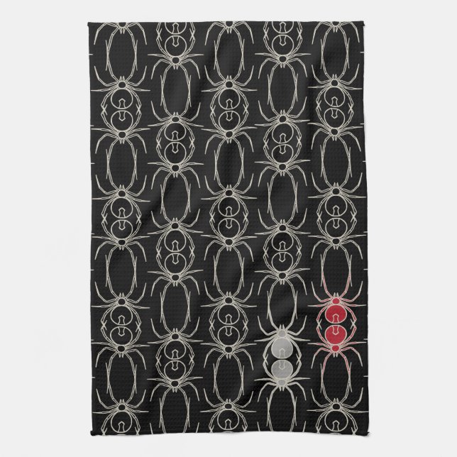 Spiders - Bat Black and Bone White Kitchen Towel (Vertical)