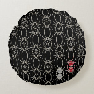 Spiders - Bat Black and Bone White Round Pillow