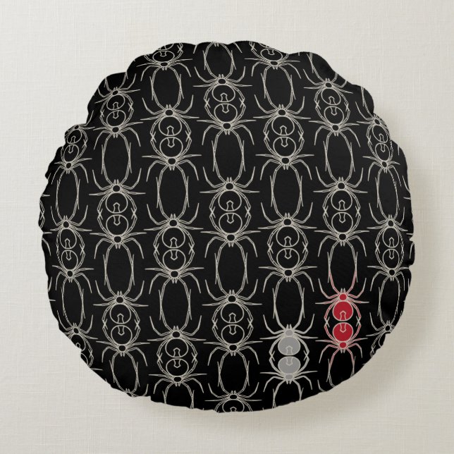 Spiders - Bat Black and Bone White Round Pillow (Front)