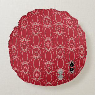Spiders - Blood Red and Bone White Round Pillow