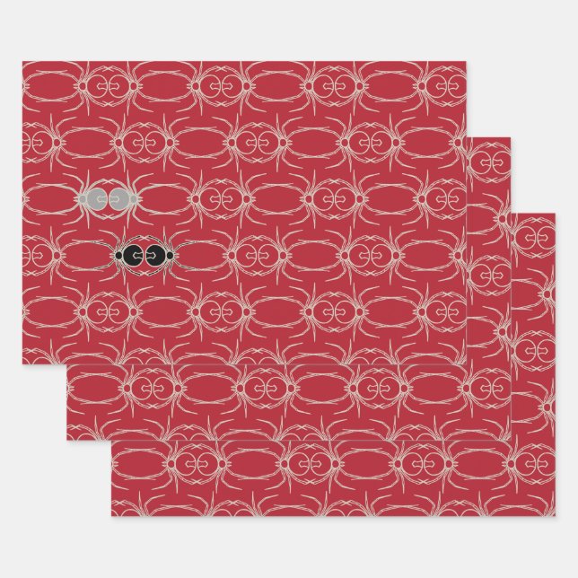 Spiders - Blood Red and Bone White Wrapping Paper Sheet (Set)