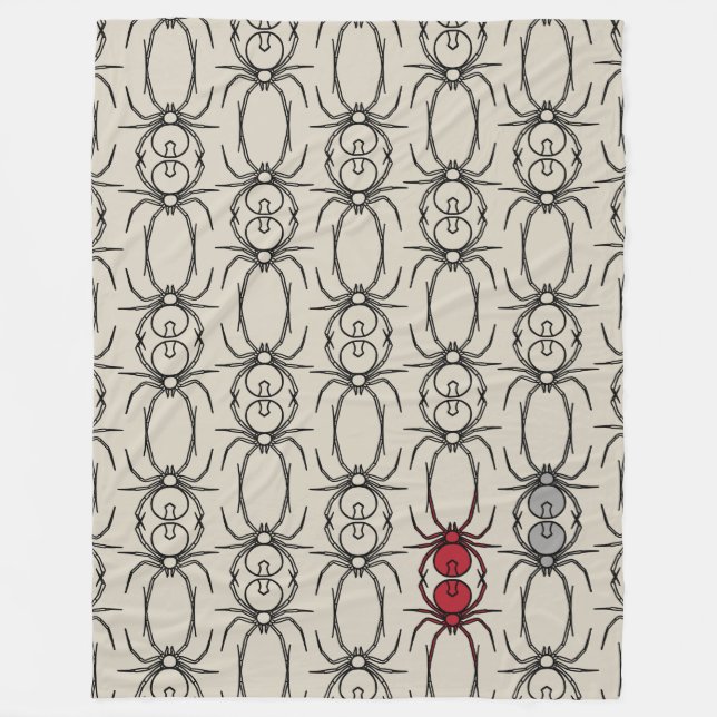 Spiders - Bone White and Bat Black Fleece Blanket (Front)