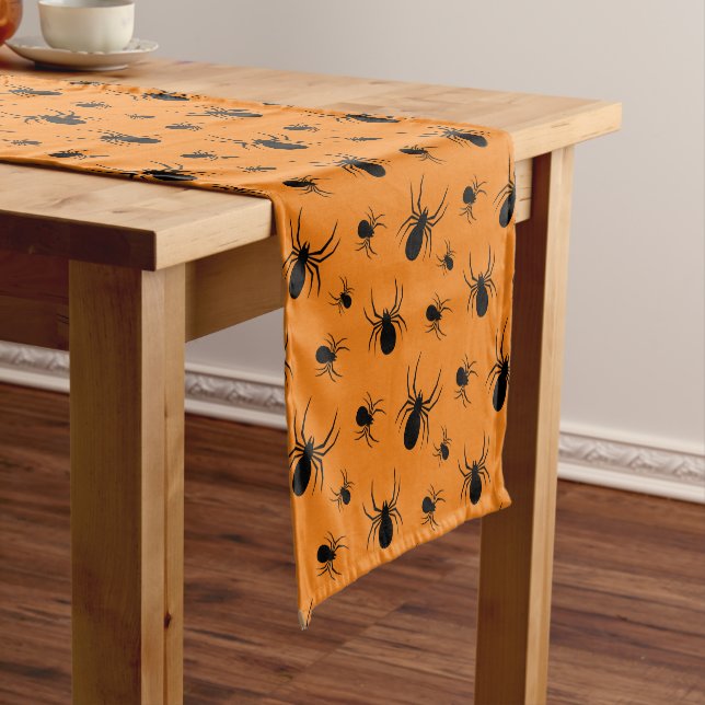 Spiders Halloween party Black and Orange Short Table Runner (In Situ)