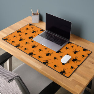 Spiders Halloween pattern Black and Orange Desk Mat