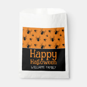 Spiders Happy Halloween Party Black Orange Custom Favour Bag