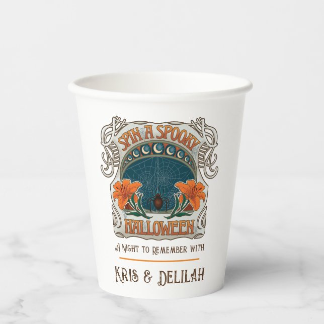 Spiders & Lilies Spooky Halloween Personalized Paper Cups (Front)