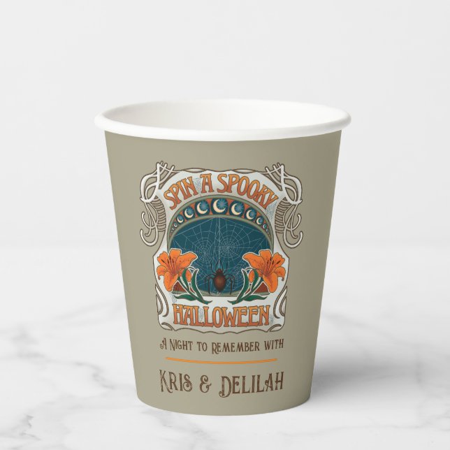 Spiders & Lilies Spooky Halloween Personalized Paper Cups (Front)