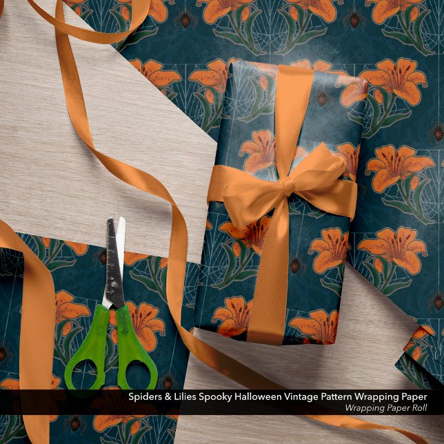 Spiders & Lilies Spooky Halloween Vintage Pattern Wrapping Paper (Spiders & Lilies Spooky Halloween Vintage Pattern Wrapping Paper Roll)
