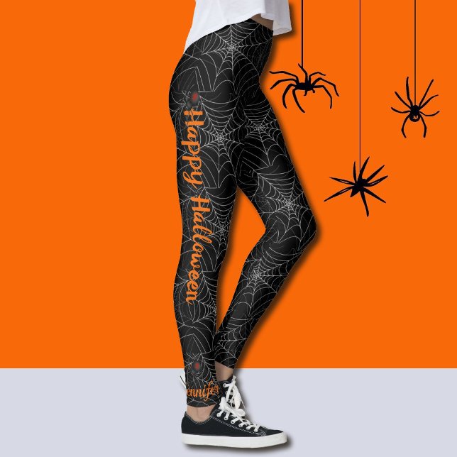 Spiderweb 3 Spiders Personalize Halloween Leggings (Creator Uploaded)