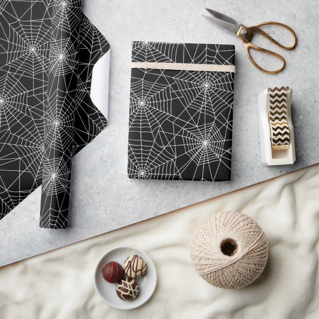 Spiderweb Black and White Halloween Wrapping Paper (Crafts)