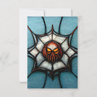 Spiderweb Creepy Birthday Party Orange and Blue Thank You Card