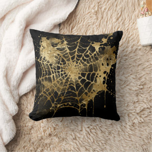 Spiderweb Elegance   Creepy Beautiful Gold Cobweb Throw Pillow