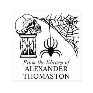 Spiderweb Gothic Skull Hourglass Library Book Name Self-inking Stamp