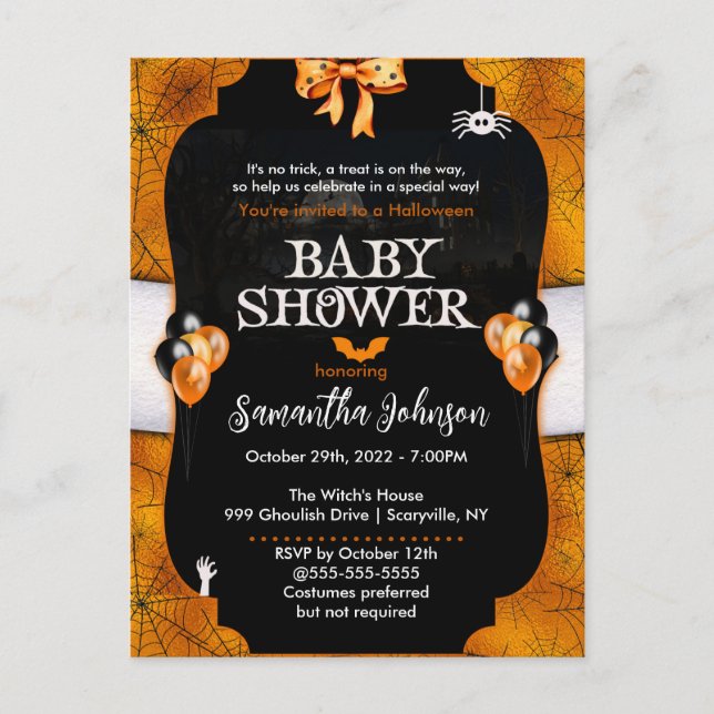 Spiderweb Halloween Baby Shower Invitation Postcard (Front)