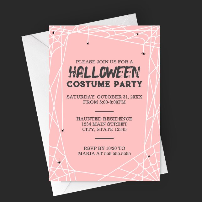 Spiderweb Halloween Party Invitation (Pink Halloween Costume Party Spiderweb Party Invitation)