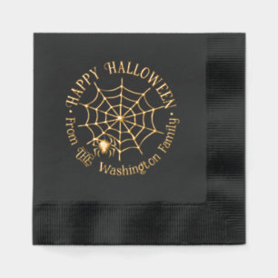 SpiderWeb & Hanging Spider Halloween Family Name Foil Napkins