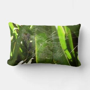 Spiderweb in Tropical Leaves Nature Lumbar Pillow