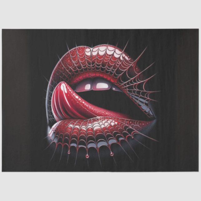 Spiderweb Lips Gothic Pop Art Surrealism Decoupage Tissue Paper (Front)