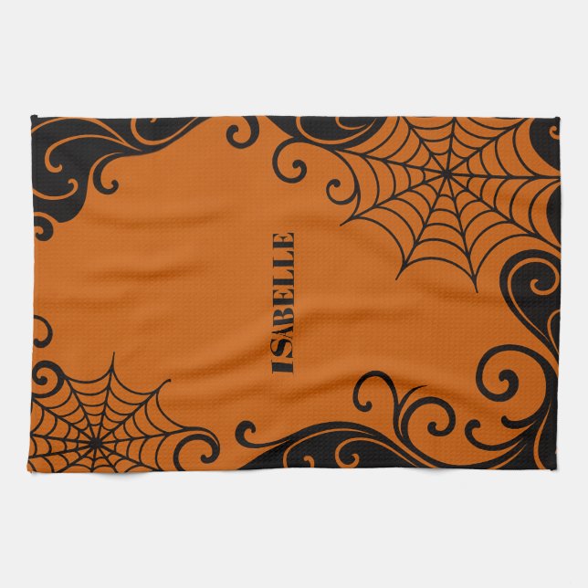 Spiderweb Ornament Orange Black halloween Kitchen Towel (Horizontal)