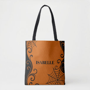 Spiderweb Ornament Orange Black halloween Tote Bag