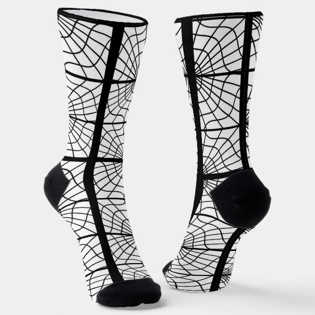 Spiderweb Print Socks in Black and White Unisex (Angled)