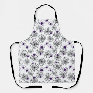 Spiderweb & Purple Spiders Halloween White Pattern Apron