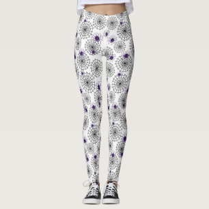 Spiderweb & Purple Spiders Halloween White Pattern Leggings