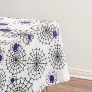 Spiderweb & Purple Spiders Halloween White Pattern Tablecloth