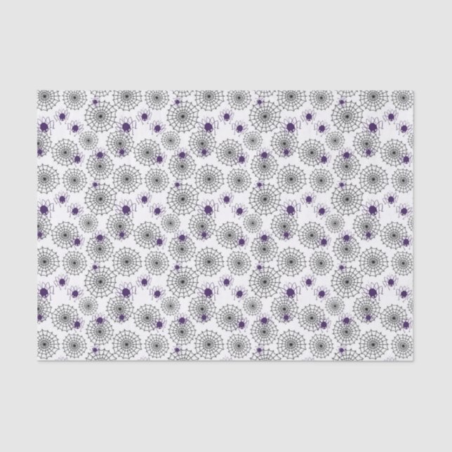 Spiderweb & Purple Spiders Halloween White Pattern Tissue Paper (Front)