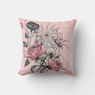 Spiderweb Roses   Pink Damask Halloween Throw Pillow