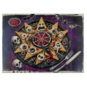 Spiderweb Salsa & Haunted Chips Cutting Board