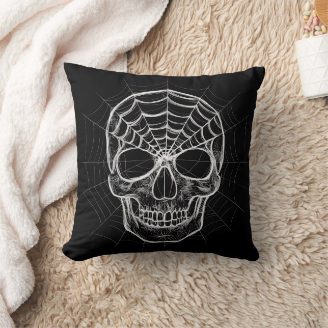 Spiderweb Skull Throw Pillow (Blanket)