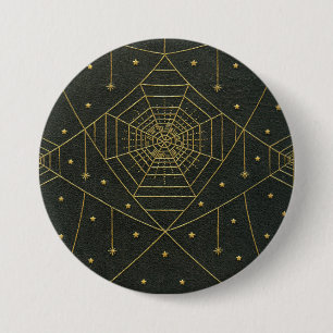 Spiderweb spider stars black and gold 3 inch round button