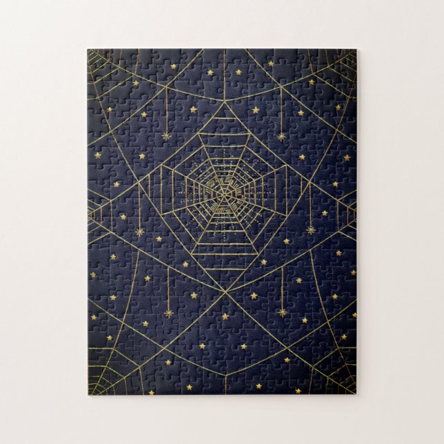 Spiderweb spider stars black and gold jigsaw puzzle (Vertical)