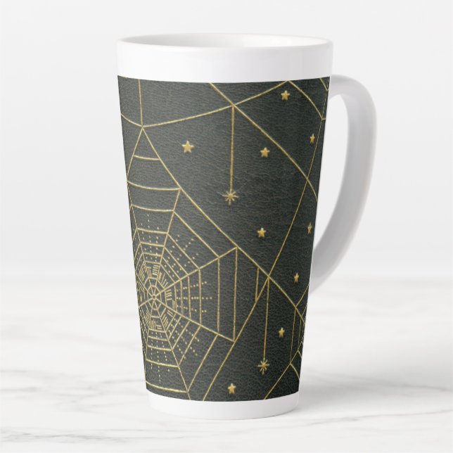 Spiderweb spider stars black gold vintage  latte mug (Right Angle)
