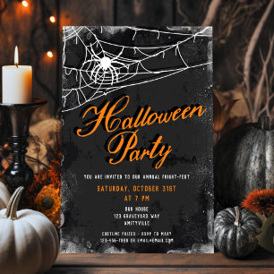 Spiderweb + Vintage Script Decayed Halloween Party Invitation