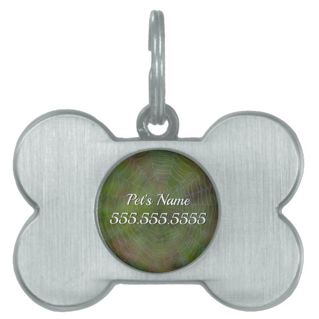 Spiderweb With Droplets Pet ID Tag (Front)