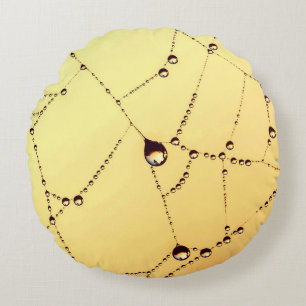 Spiderweb yellow gold black elegant round pillow