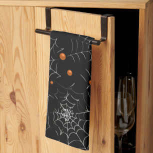 Spiderwebs and Dots Modern Black Halloween Kitchen Towel