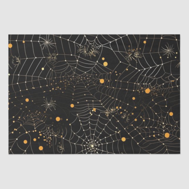 Spiderwebs and Dots Modern Black Halloween Tissue Paper (Front)