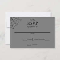 Spiderwebs Black and Grey Gothic Wedding RSVP